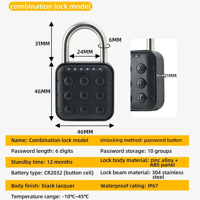 Smart Pad Lock Fingerprint Padlock Cabinet Lock Dormitory Anti-Theft Lock USB Rechargeable Security Keyless Lock Smart Padlock