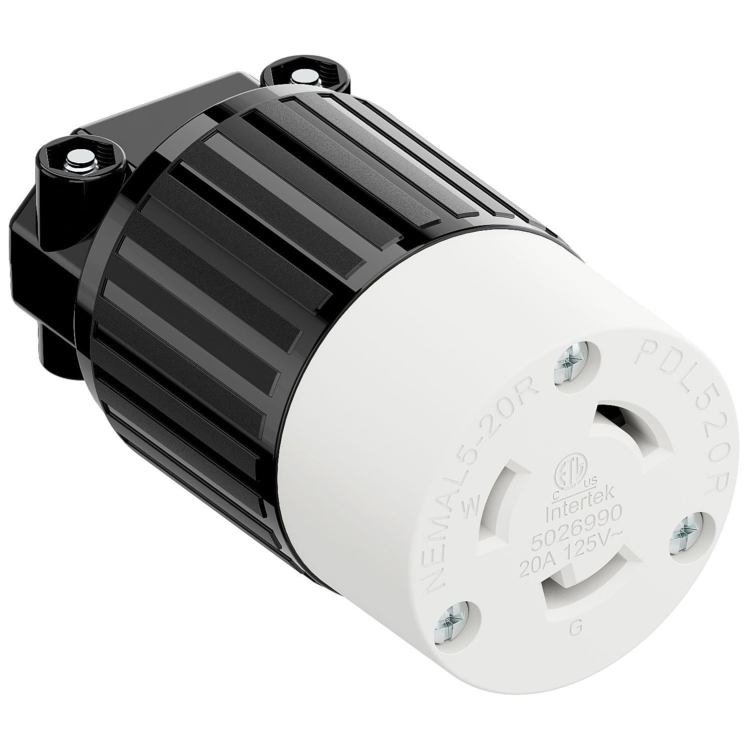 NEMA L5-20R Locking Plug Receptacle (ETL Listed) Twist Lock L5-20R 20Amp 125Volt AC Connector, Industrial Grade Lock in Female 20A/125V Socket, Heavy Duty 125V,20A, 2400Watt Black/White