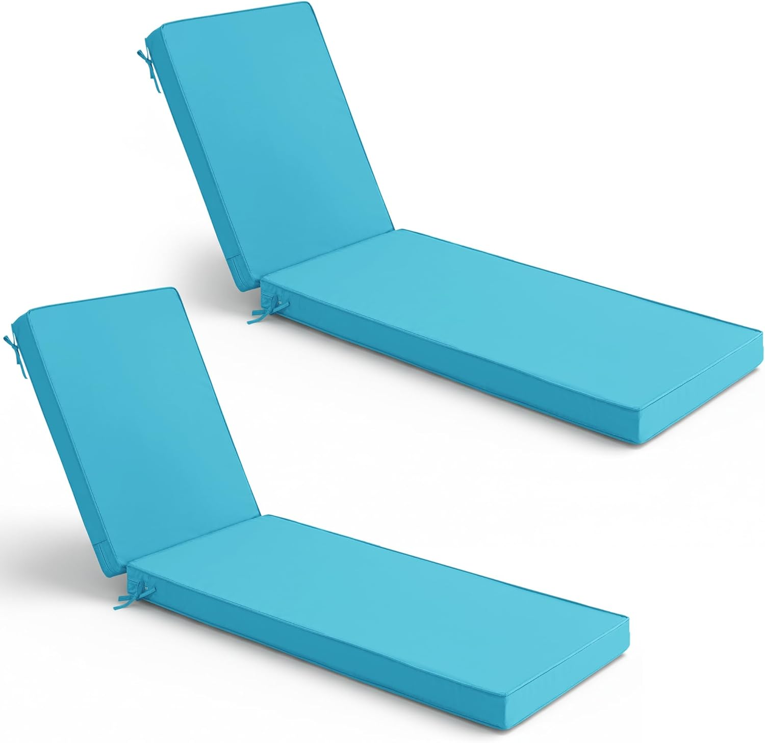 Chaise Lounge Cushions Outdoor Set of 2 - Waterproof and Fade Resistant Sun Lounger Replacement Cushions - Patio Lounger Pads with Removable Cover for Pool, Deck, Lawn, 80 X 26 X 3 Inch, Teal