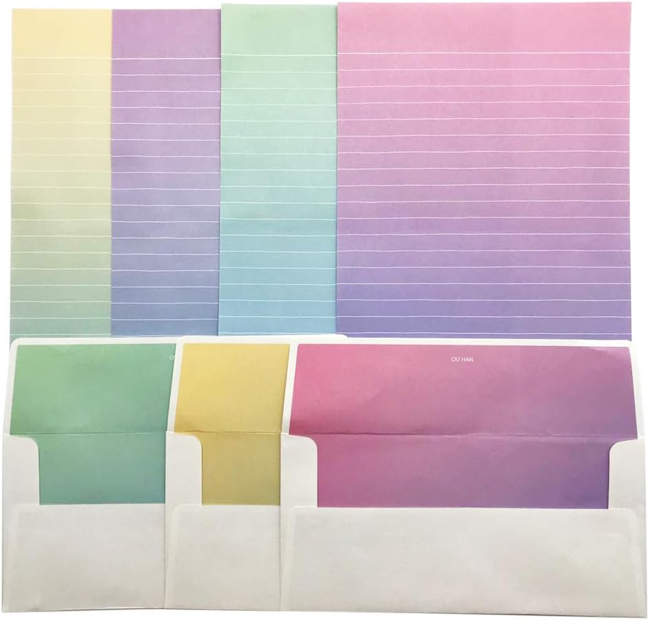 Letter Writing Paper - Lined Stationary Paper and Envelope Set - Letter Stationery Set, 32 Sheet Writing Stationery Paper with 16 Envelopes+ 1 Sheet Label Seal Sticker,Q383
