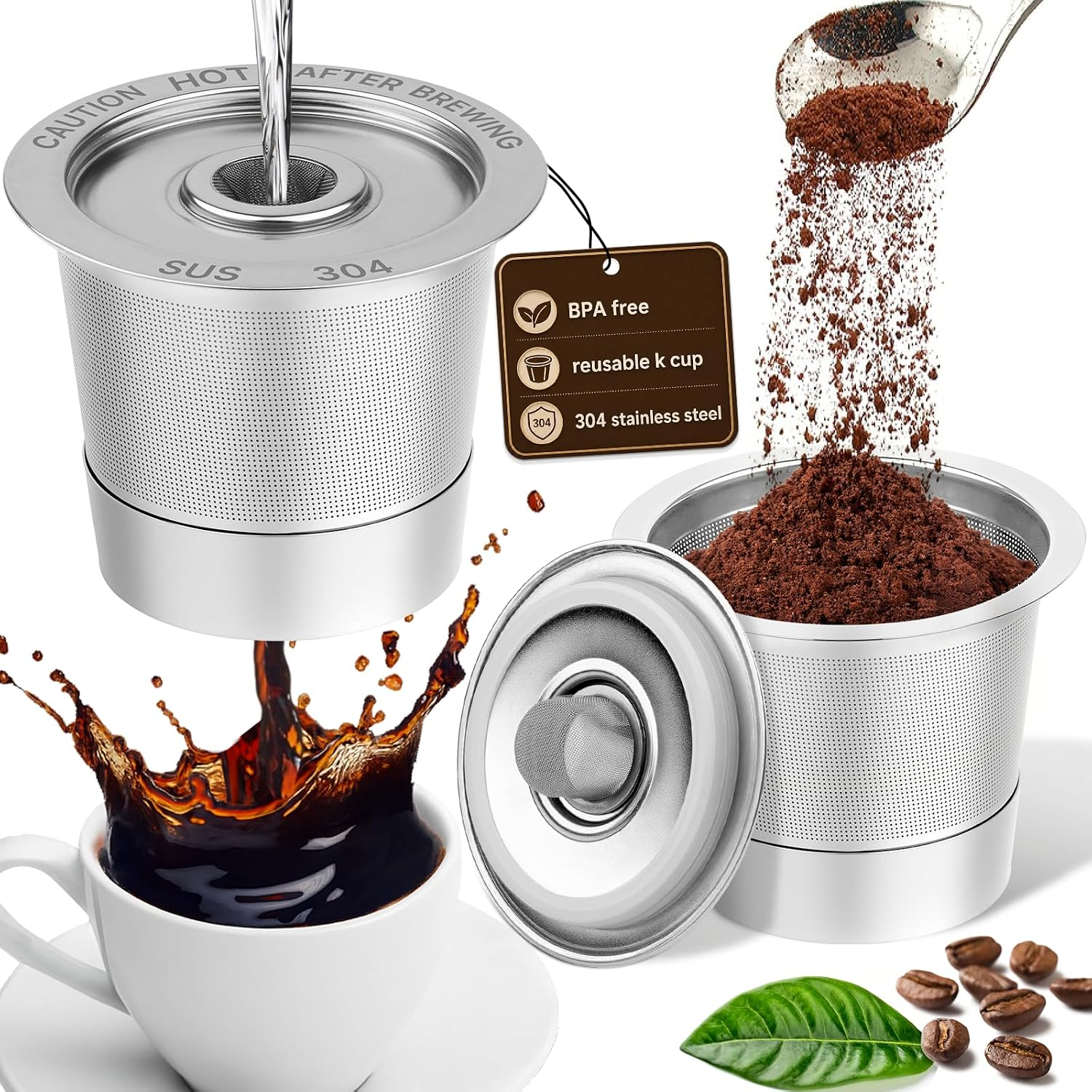 2 Pack K Cup Reusable Coffee Pods for Keurig: Stainless Steel Refillable K Cup