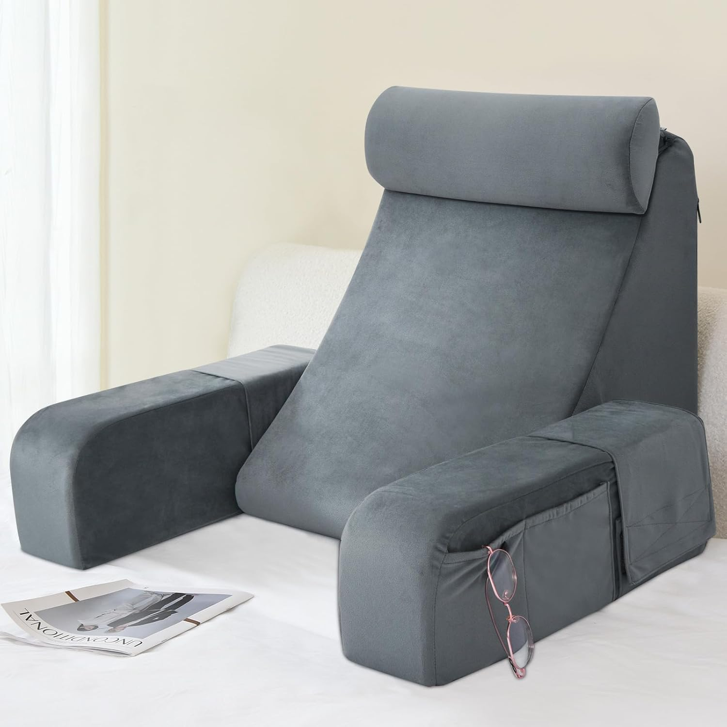 ENITYA Reading Pillow for Sitting in Bed Adult, Back Pillow for Bed Sitting Up, Backrest Cushion for Lounging/Reading/Gaming/Resting/Watching TV, Bedrest, Couch or Floor, Medium 19