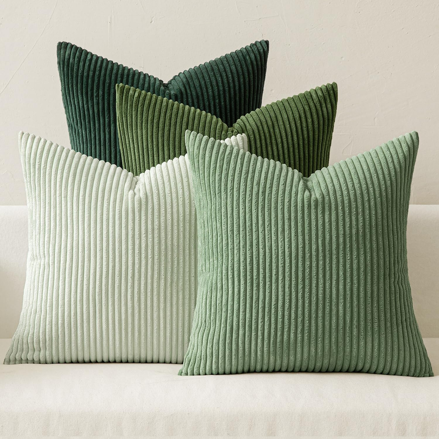 MIULEE Boho Farmhouse Sage Green Throw Pillow Covers 18X18 Inch Set of 4 Mordern Nordic Cushion Covers Soft Corduroy Christmas Home Decor for Couch Bed Sofa Living Room Forest Green