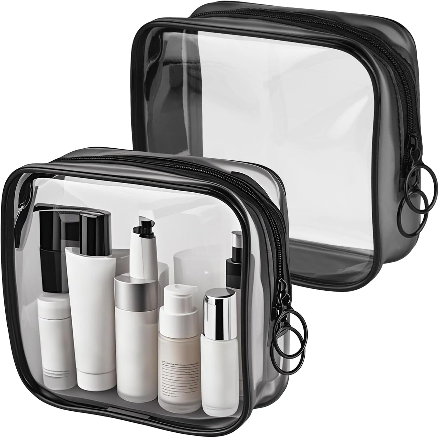 Small Clear Travel Toiletry Bag - TSA Approved Mini Make Up Zipper 2 Black