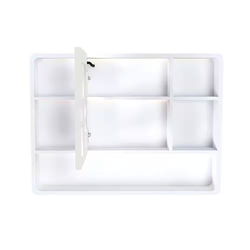 35 In. X 28 In. White Rectangular Aluminium Medicine Cabinet with Mirror, Cosmetic Storage Rack and Hair Dryer Holder