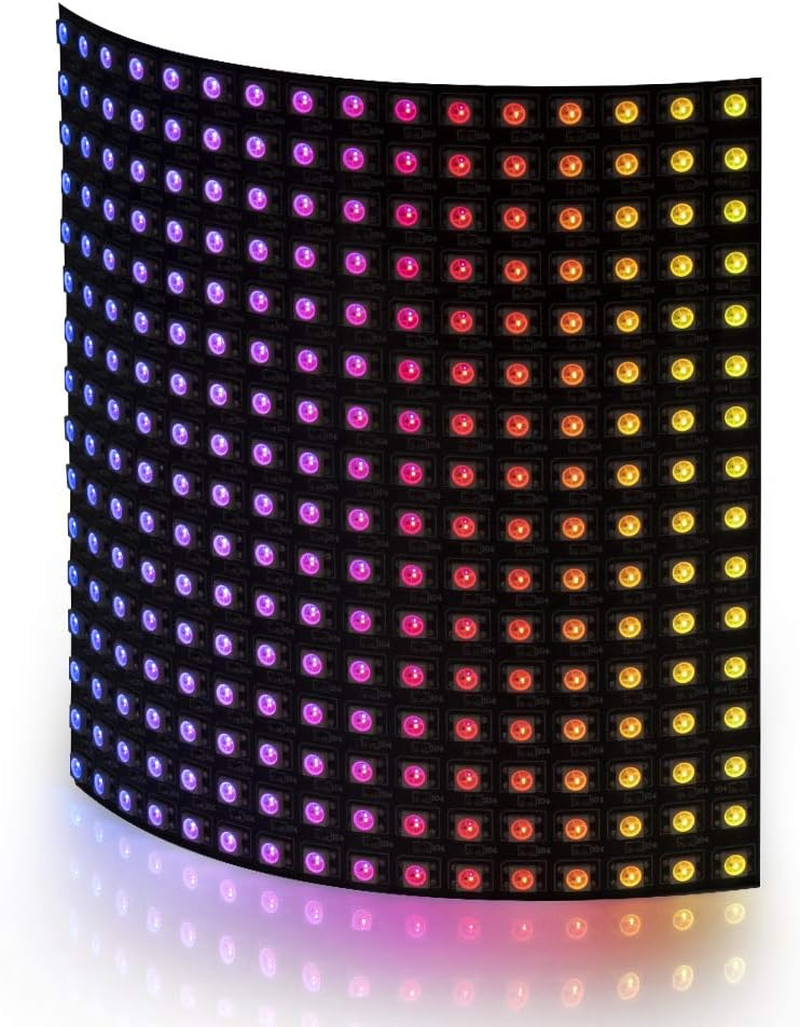 WS2812B RGB 5050SMD Individually Addressable Digital 16X16 256 Pixels 6.3In X 6.3In LED Matrix Flexible FPCB Dream Full Color Works with SP802E Controller Image Video Text Display DC5V