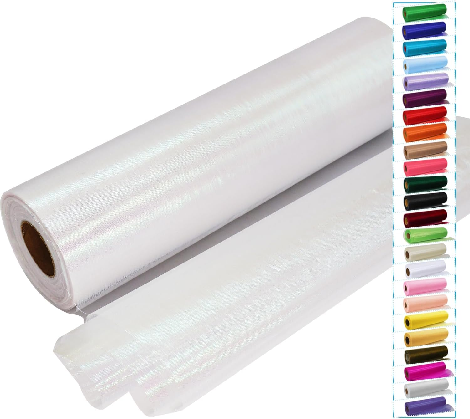 Iridescent White Tulle Crystal Organza Fabric Rolls 12 Inch by 50 Yards (150 feet) Sheer Fabric for Christmas Decorations DIY Tutu Bow Baby Shower Birthday Party Wedding Craft Supplies