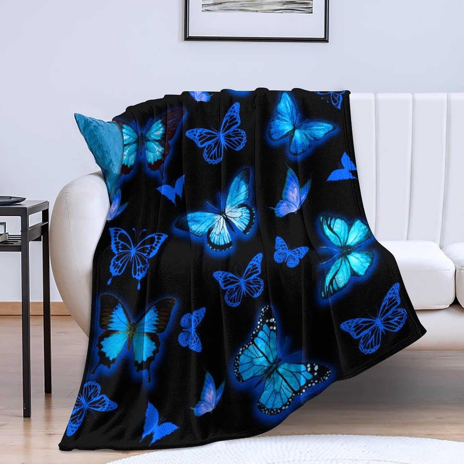 Butterfly Blanket Blue Butterflies Throw Blanket Ultra Soft Flannel Beautiful Butterfly Blanket Gifts for Adults Kids 50