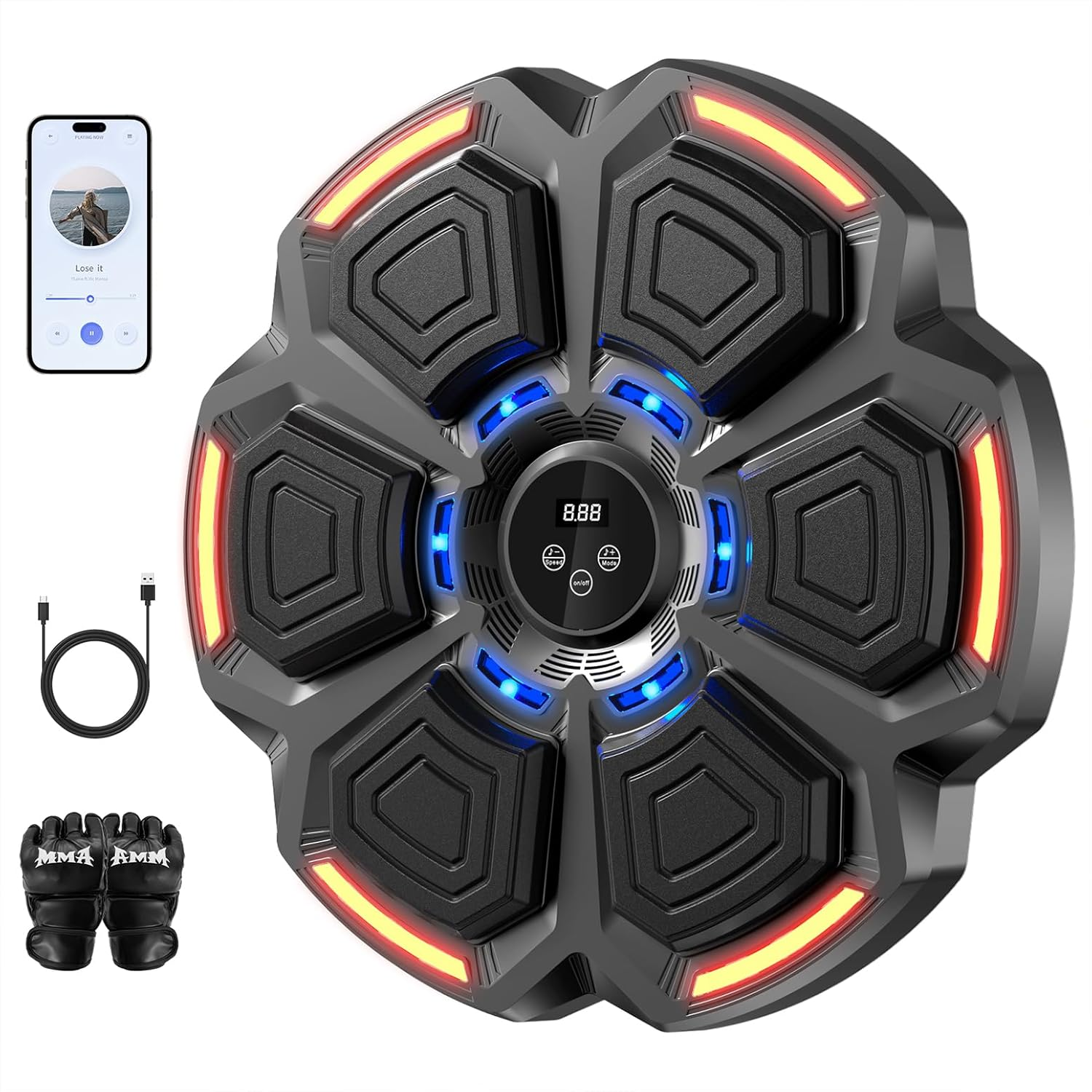 Music Boxing Machine for Adults,Bluetooth Smart Boxing Training Machine,Wall Target Punching Workout for Kids,Reflex Training Suitable for Home,Office,Gym,Fun Fitness Equipment