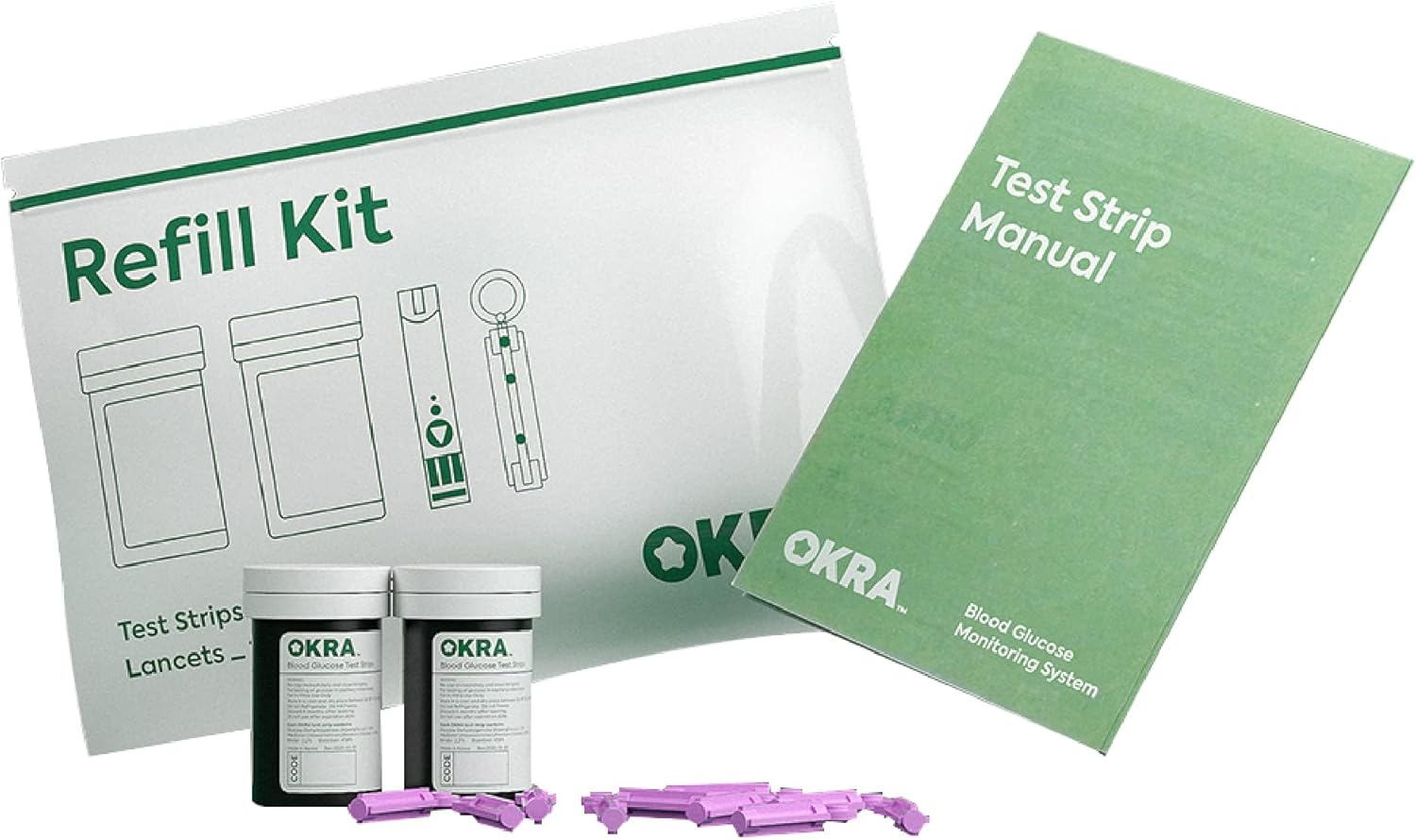 OKRA Pro Blood Glucose 100 Test Strips Refill Kit for Diabetes, Accurate & Fast Results, Easy to Use, Small Blood Sample