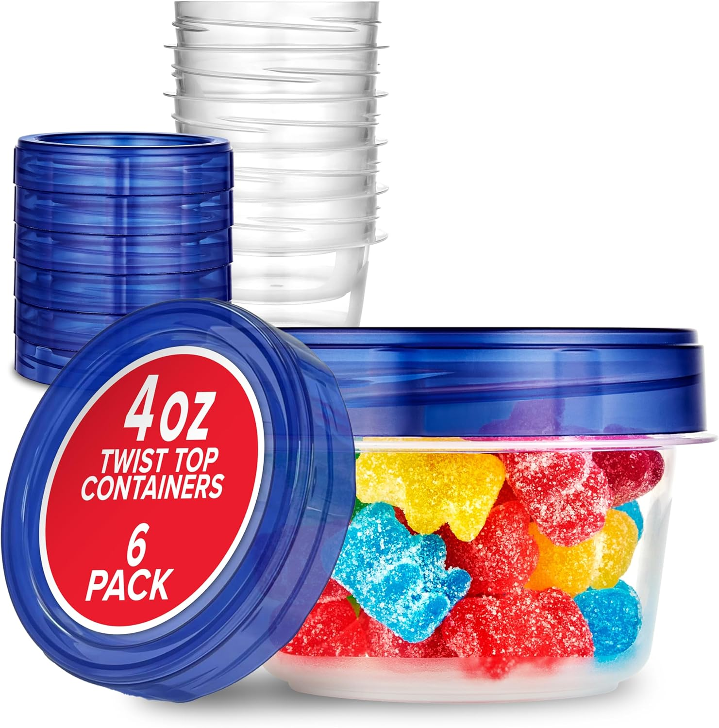 Stock Your Home 4Oz Plastic Containers with Twist Top Lids (6 Pack), 1/2 Cup 