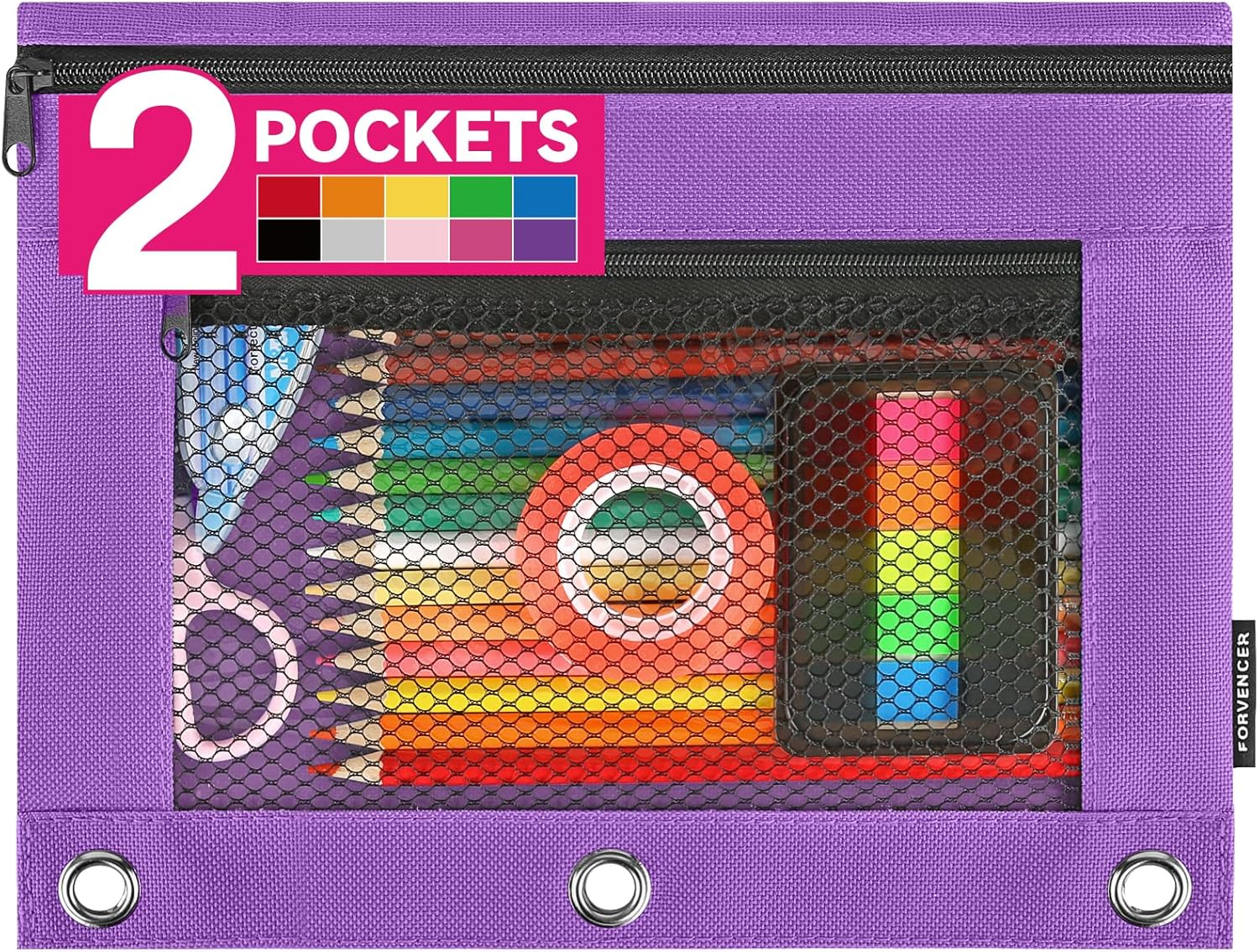 Adorable Zipper Pencil Pouch, Cute Zipper Pencil Case for 3 Ring Binder, Sturdy Binder Pencil Bag with Smooth Zippers, Perfect for Students & Back to School, Portable Pencil Bag, Purple