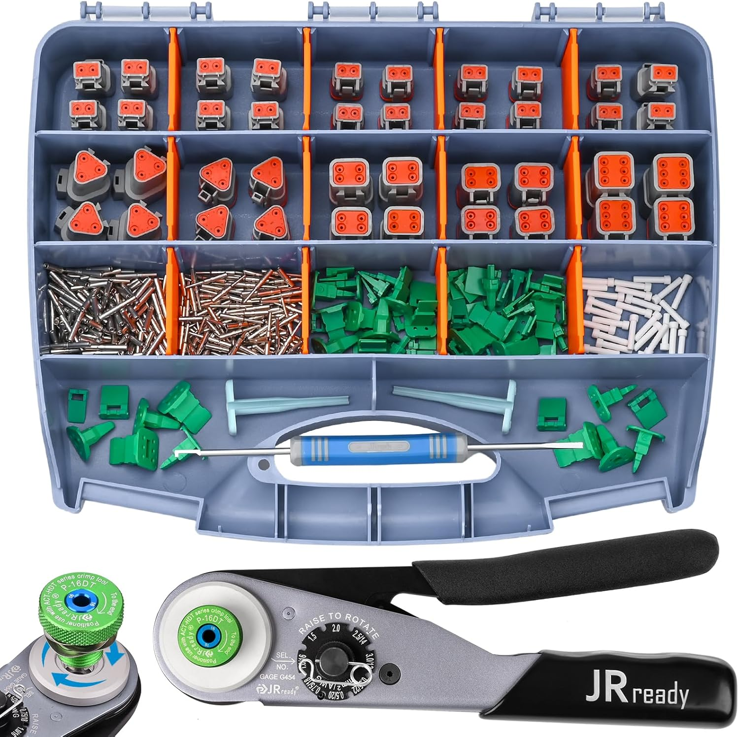 DW5011 Deutsch Connector Kit - DT Connectors 2 3 4 6 Pin, Size 16# Solid Contacts16-20 AWG, Deutsch Crimp Tool & Pin Removal Tool. IP68 Waterproof Automotive Electrical Connectors