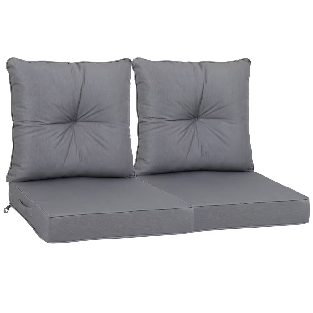 24 X 24 X 4 Inch Gray Outdoor Deep Seat Cushions for Patio Furniture, Waterproof Patio Chair Cushions Set of 2