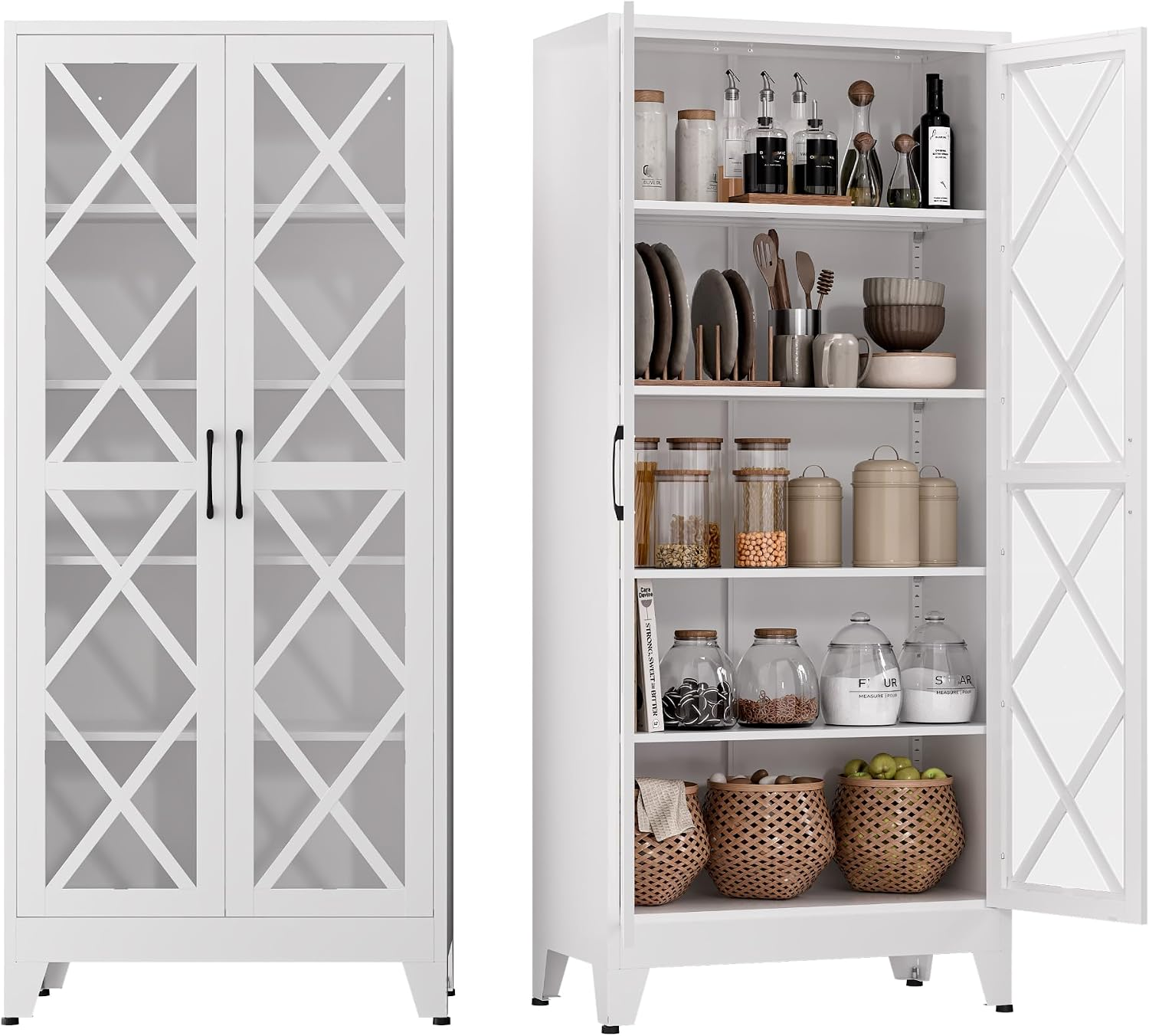 Cofar Metal Kitchen Cabinet, Pantry Storage Cabinets, 71" H Tall White