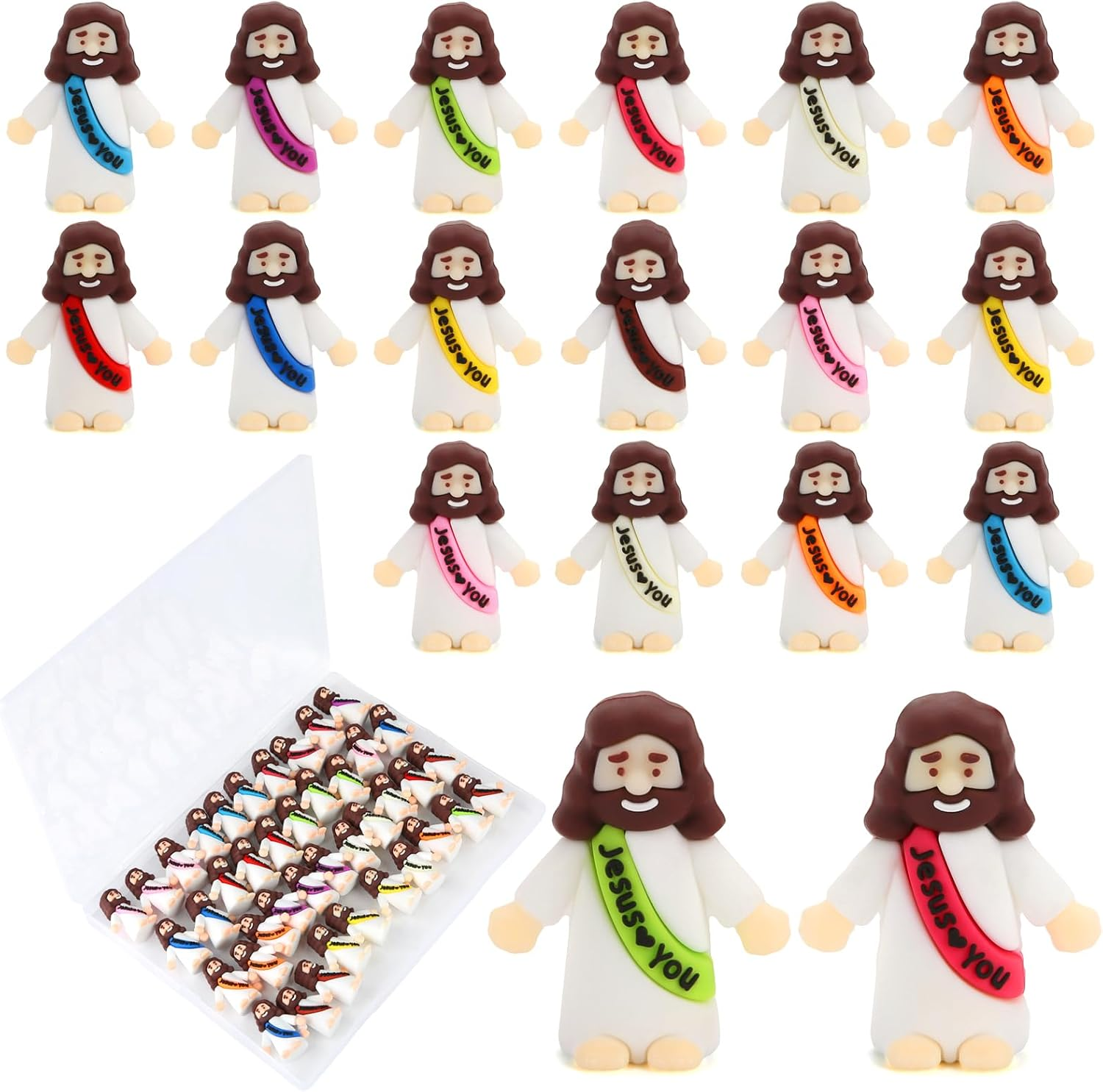 40 Pcs Mini Jesus Figurines in Bulk, Little Jesus Loves You Figures to Hide Tiny Action Figure for Crafts Pocket Seek Religious Gifts Christmas Stuffers Fillers Sunday School Baptism Christ Savior