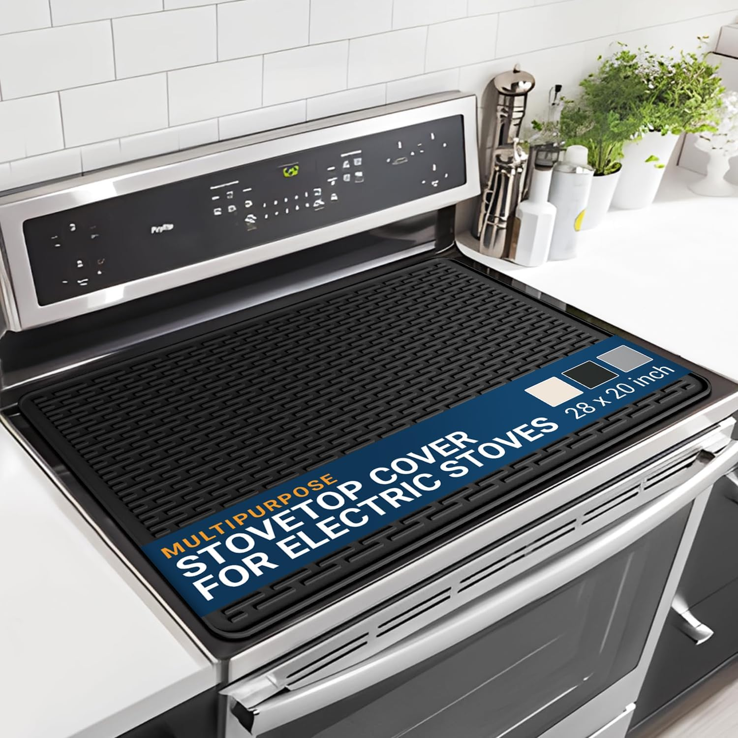 Silicone Stove Top Covers for Electric Stove (28 x 20 Inch)-Silicone Mat for Glass Cooktop, Heat-Resistant Cover Protector, Electric Cooktop Mat with Anti-Slip Backing, Ideal Kitchen Accessory (Black)