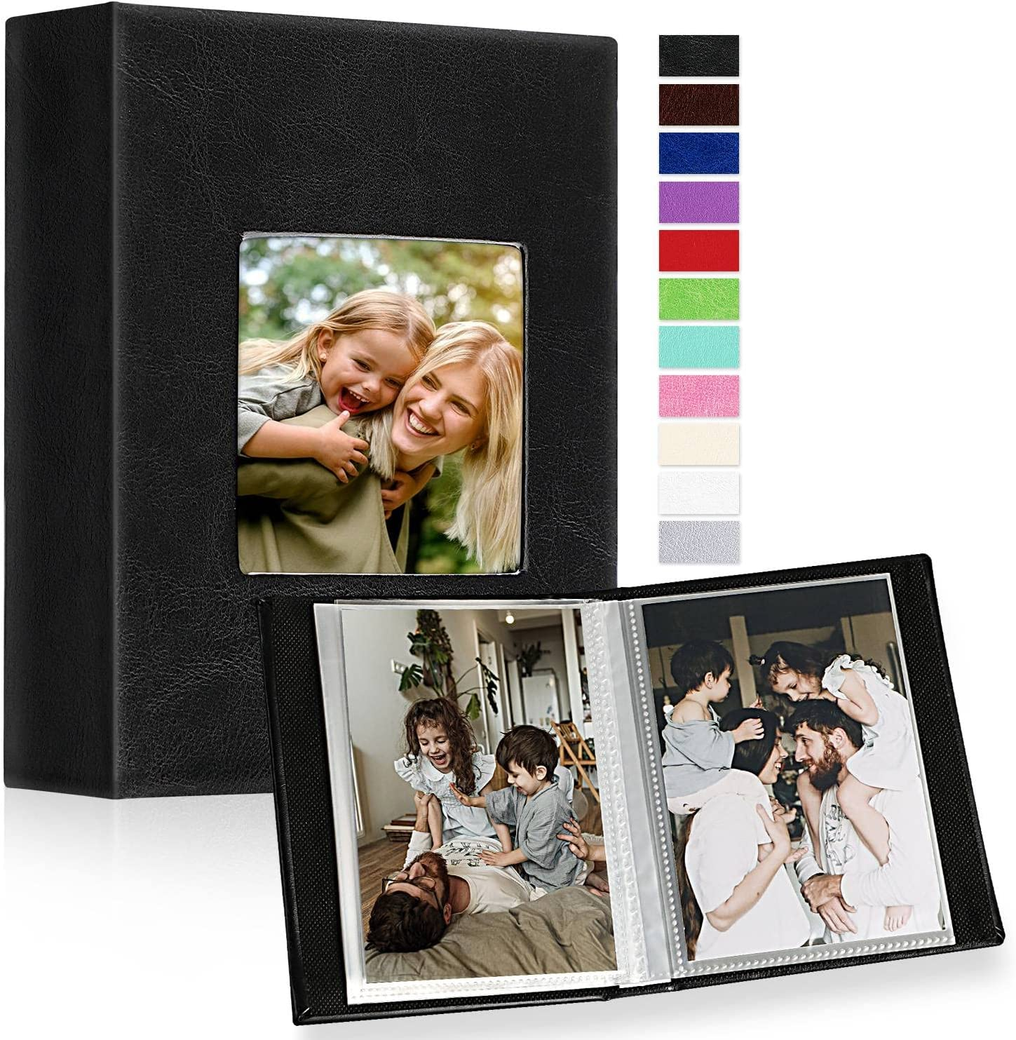 Ywlake Photo Album 4X6 100 Pockets 2 Packs, Small Mini Capacity Leather Photo Albums, Each Pack Holds 100 Top Loader Vertical Only Pictures Black