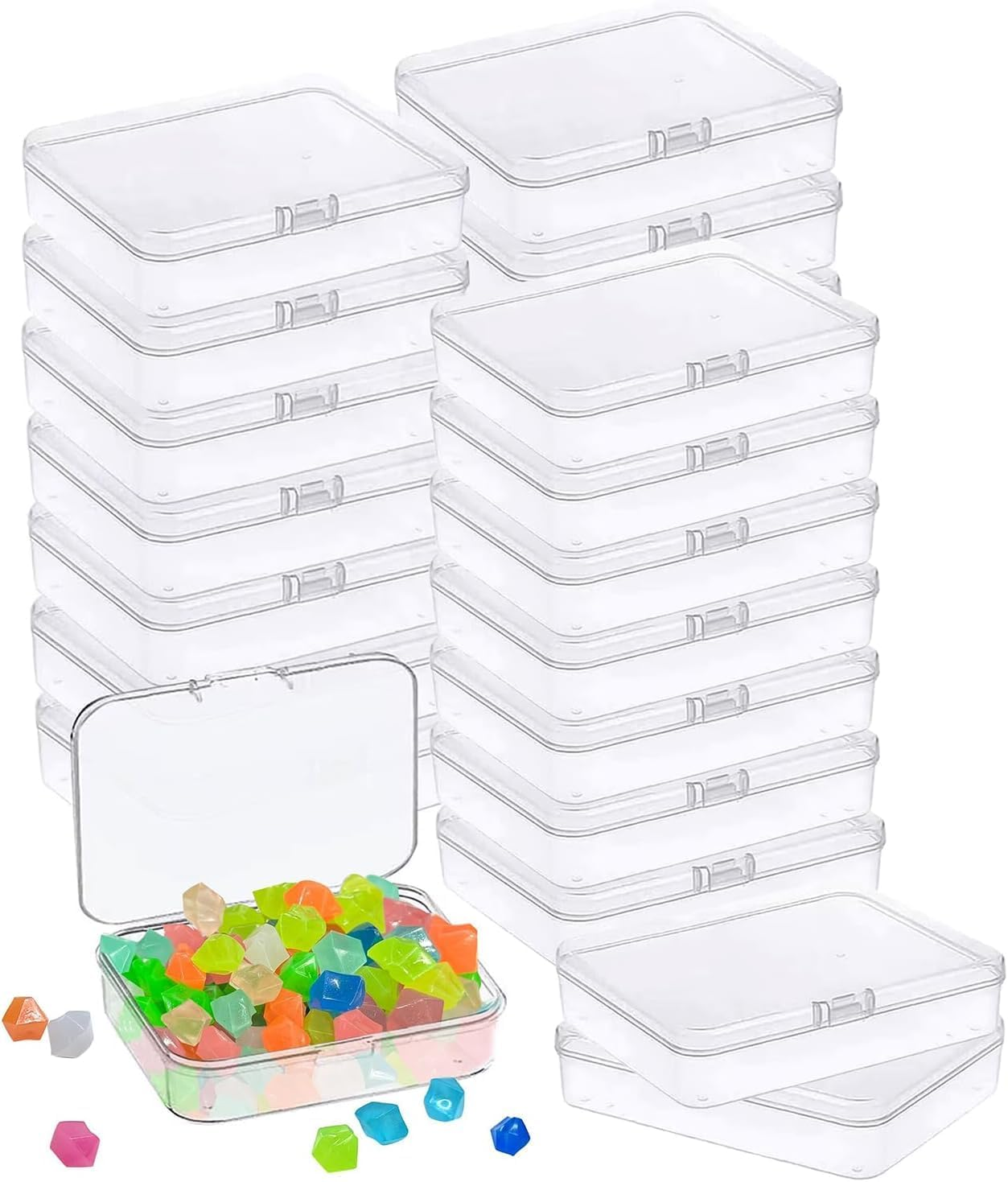 6 Pcs Mini Plastic Storage Containers Box with Lid, 3.5X2.4 Inches Clear Rectangle Box for Collecting Small Items, Beads, Game Pieces, Business Cards, Crafts Accessories