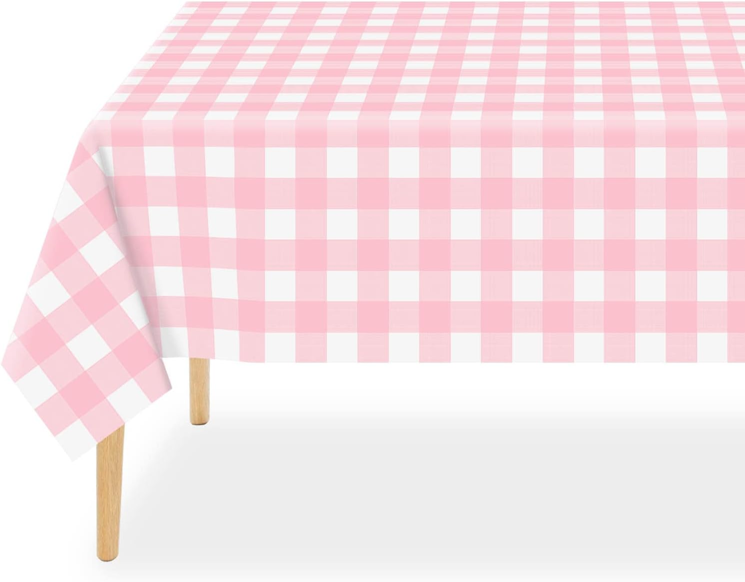 Pink Gingham Tablecloth Disposable 2 Pack, 54 X 108 Inch Pink and White Checkered Table Cloth for Baby Shower, Easter, Mothers Day Decorations, Birthday Party, Rectangle, Plastic Table Cover