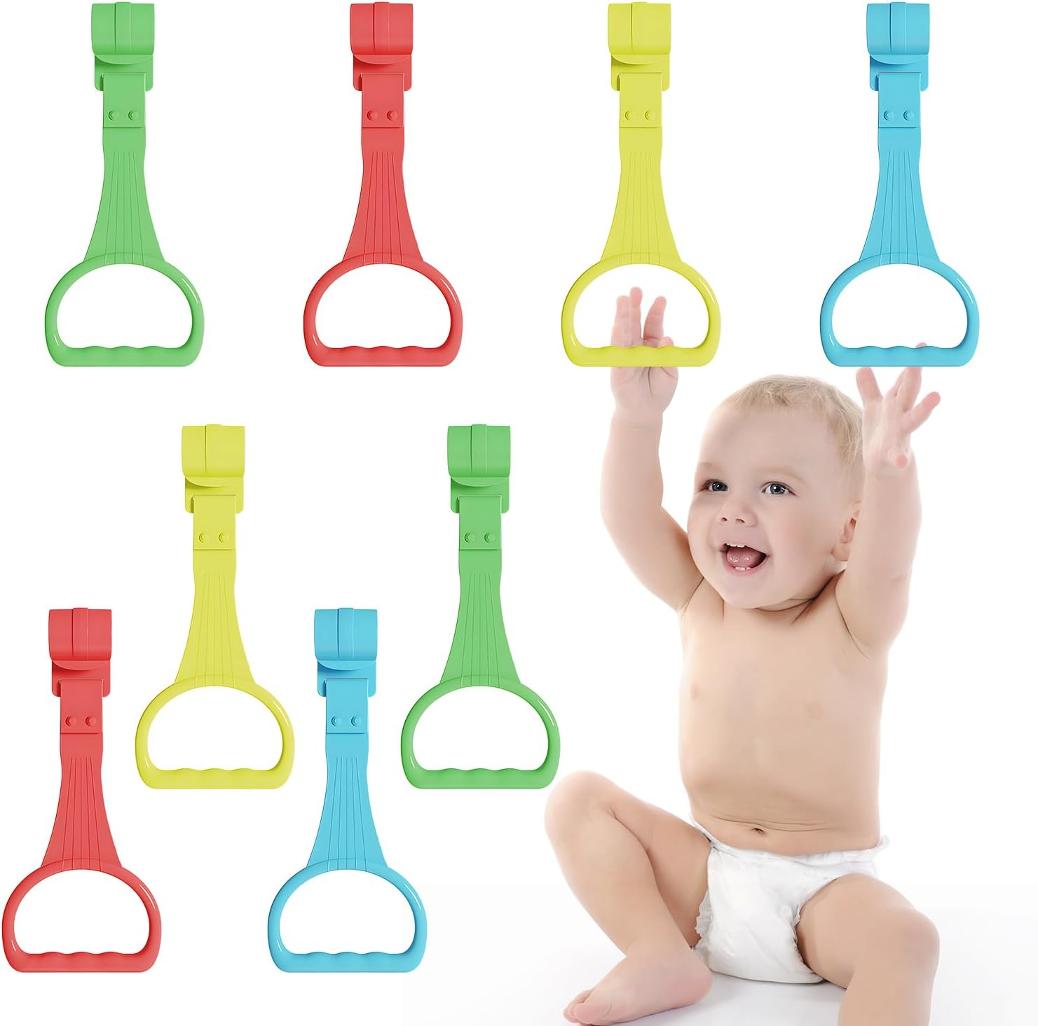 8Pcs Pull up Rings - Baby Walking Exercises Assistant - Bed & Crib Stand up Rings (4 Colors)