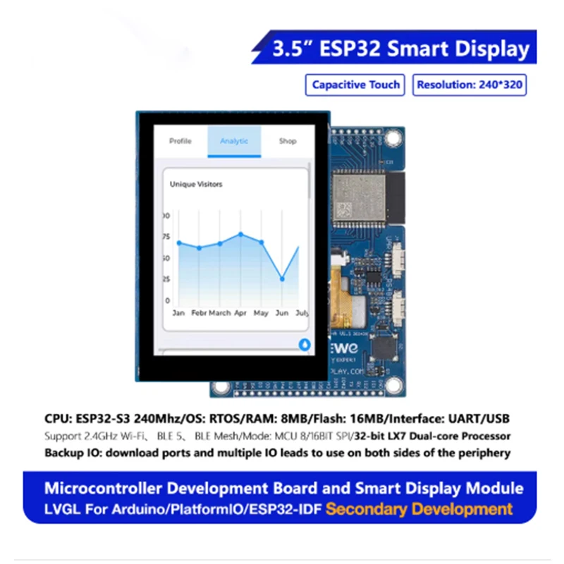ESP32 S3 Display 3.5 inch Development Board Dual Core Ar-duino 240*320 HMI 16M Flash LVGL WIFI Bles LCD TFT Module Touch