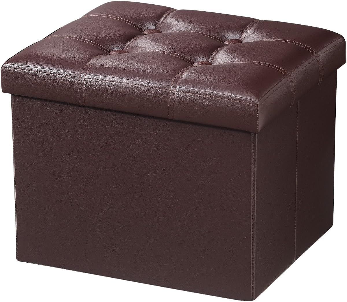 Amassmile Storage Ottoman Folding Foot Rest Stool, Leather Footstool Bench, Short Ottoman Stool, Storage Foot Rest Store, Books (Brown, 17