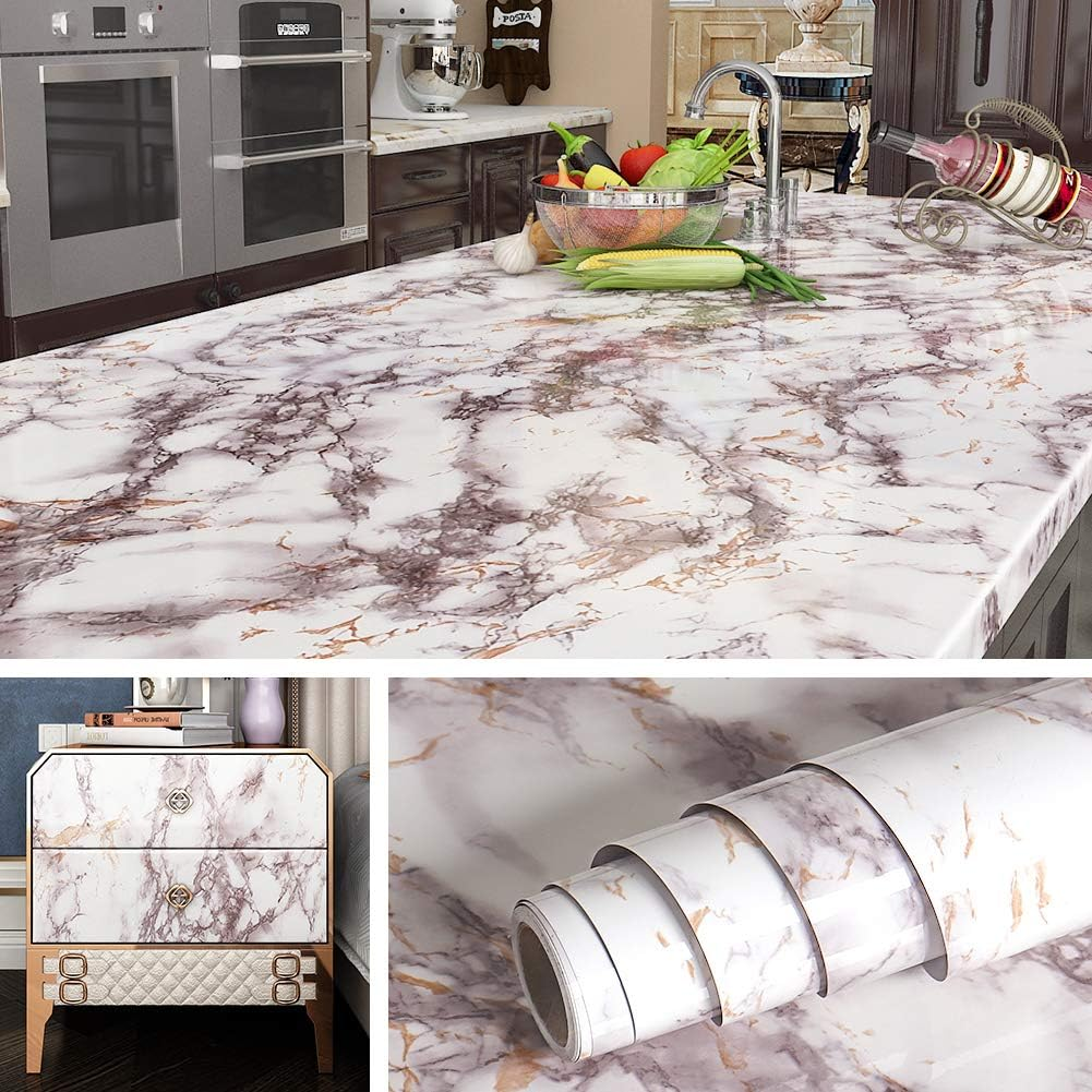 Livelynine 197 X 36 Inch Wide Contact Paper for Countertops Waterproof Wallpaper for Kitchen Countertop Peel and Stick Desk Covering Table Top Covers Self Adhesive Countertop Paper Marble Vinyl Wrap
