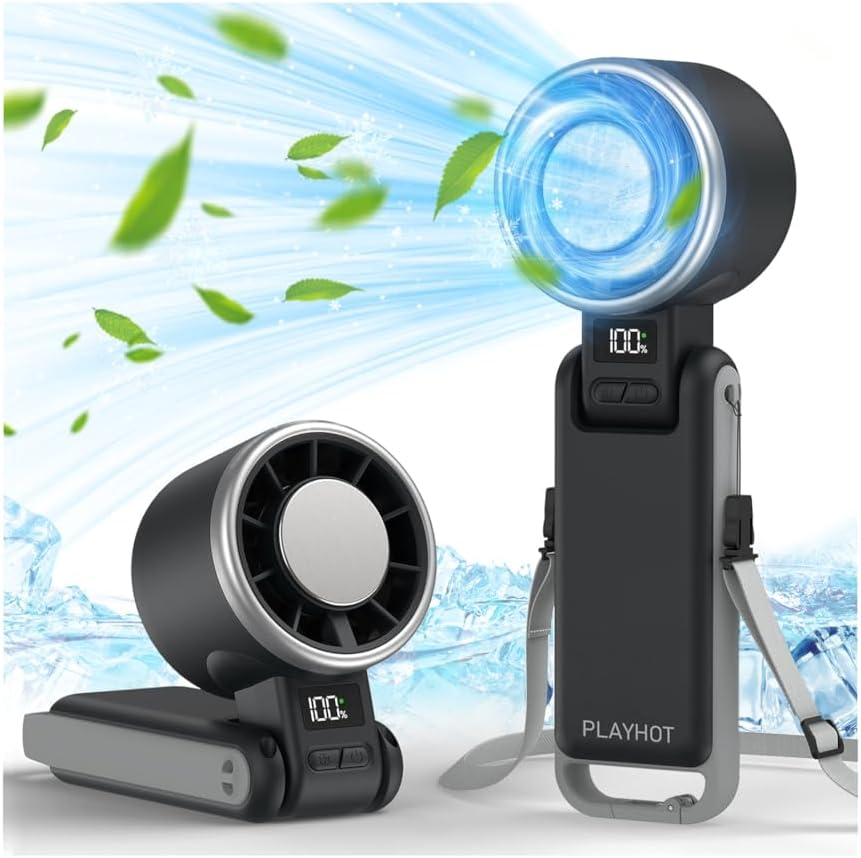 Portable Handheld Turbo Fan with Ice Cooling, Rechargeable Personal Fan, up Tp 12Hrs Cooling,  Speed 25550RPM Powerful Portable Fan for Travel, Outdoor, Camping, Hiking (Black)