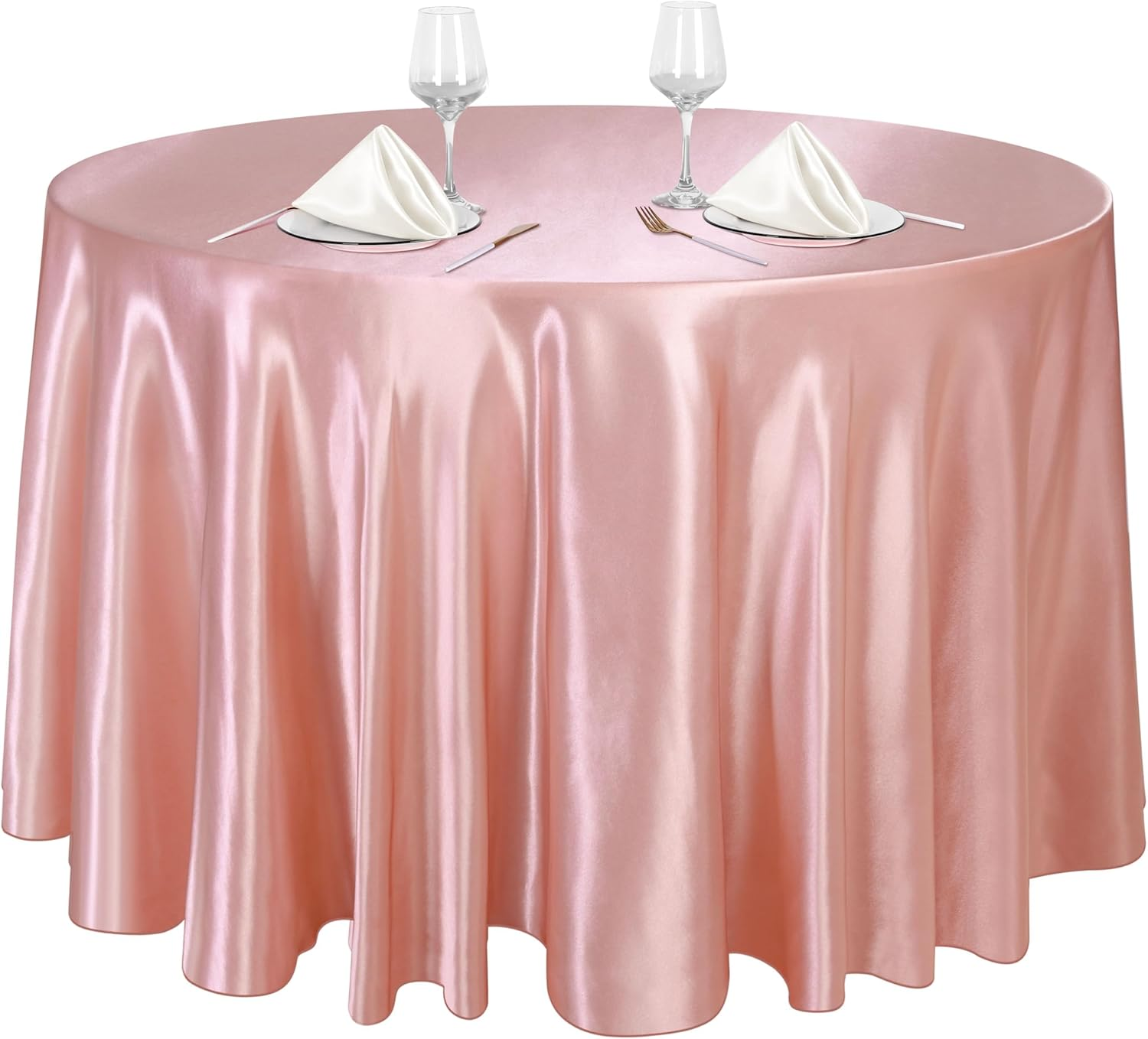 120 Inches round Satin Tablecloths Rose Gold Overlay round Satin Table Cover Bright Silk Tablecloth Smooth Fabric Tablecloth for Wedding Banquet Table Decoration