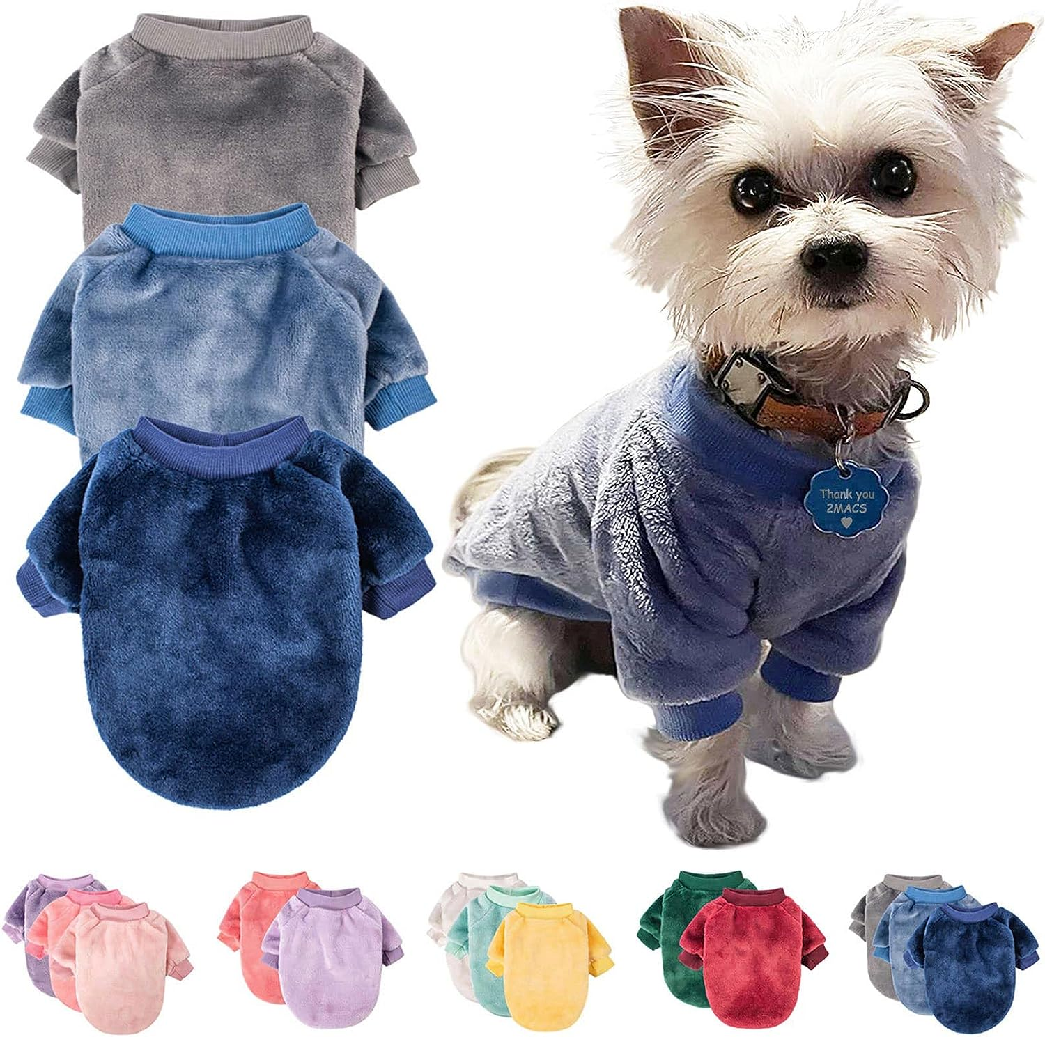 Dog Sweater, Pack of 3, Dog Clothes, Dog Coat, Dog Jacket for Small or Medium Dogs Boy or Girl, Ultra Soft and Warm Cat Pet Sweaters (Large, Grey,Blue,Dark Blue)