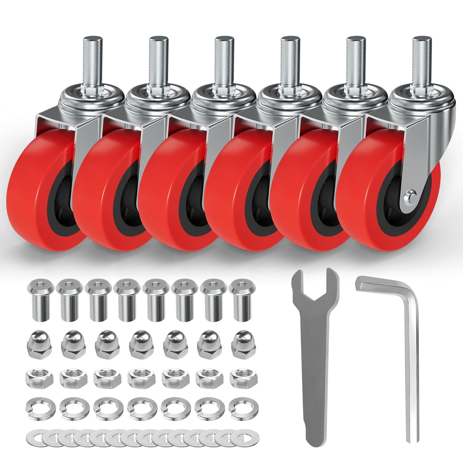 6 Pack Creeper Wheels 2.5 Inch Heavy Duty Swivel Caster Wheel Creeper Service Cart Stool Post Mount, M10 (Around 3/8