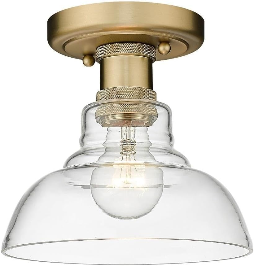 Brushed Champagne Bronze Flush Mount Light with Clear Glass Shade