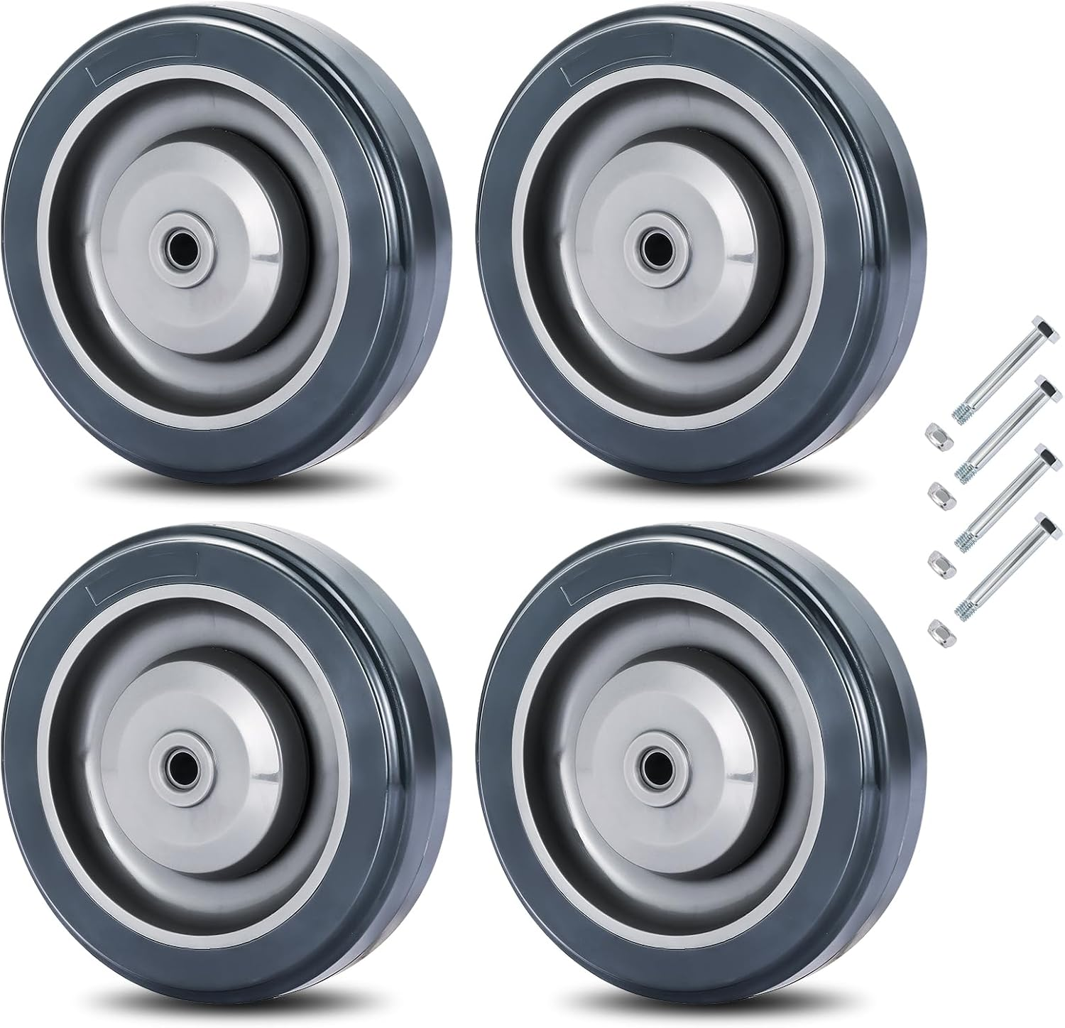 4 Pack Shopping Cart Replacement Wheels Kit 5" Diameter with Bolts | Wheels with Axles Bolt, Polyurethane Stepped and Full Tread Face W/Carbon Steel Ball Bearing Shopping Cart Wheel