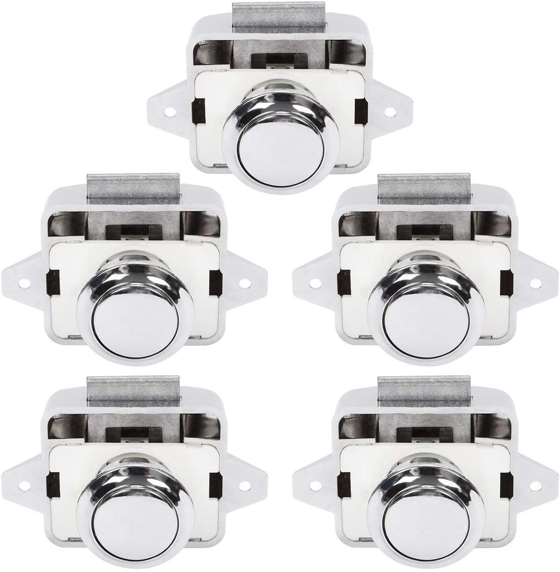 5 PCS Push Button Latch Cabinet Door Catch Keyless Cupboard Locks for RV Yachts Motorhome Camper Caravan Electroplated Silver-5Pcs