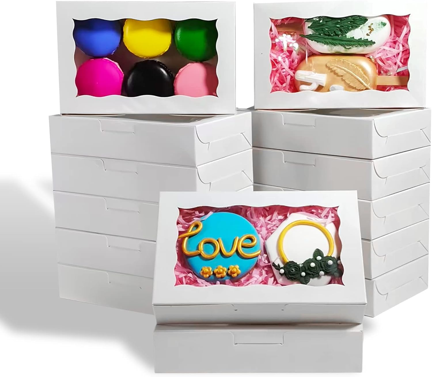 RomanticBaking 50 Pack DIY Assembly White 7 x 4 3/8 x 1½ inches Cookies Boxes... - Picture 2 of 19