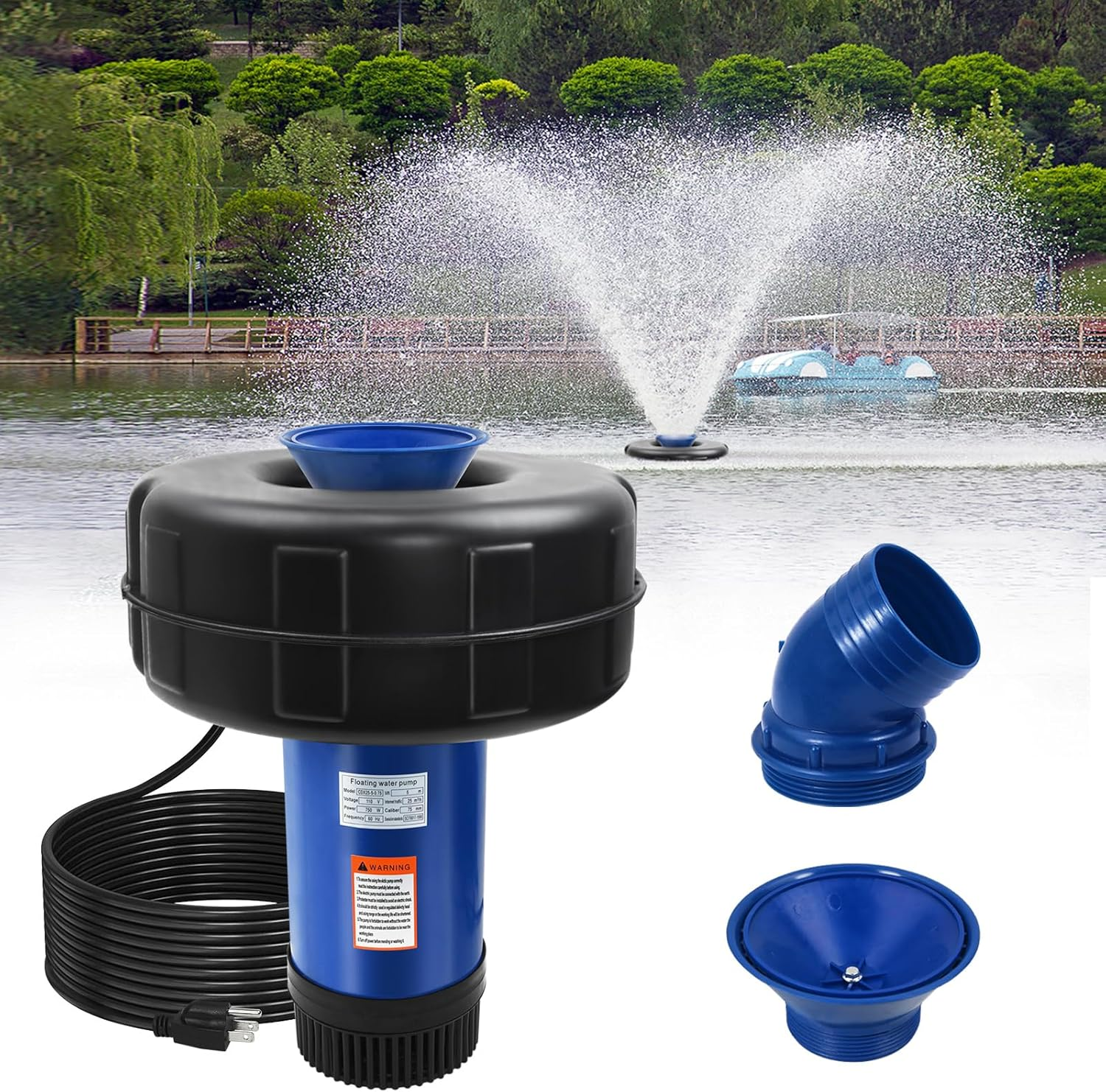 15000 GPH Pond Fountain Aerator-110V Fully Automatic 750W (1HP) Fountain and Pond Aerator. Pond Fountain with 100 Ft Power Cord. (Plastic)