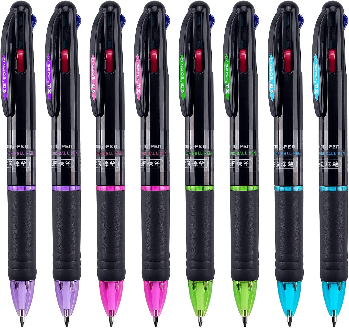 8 Pack Multicolor Ballpoint Pens 4-In-1 0.7Mm Colored Retractable Ballpoint Gift Pens for Office School Supplies Students Gift