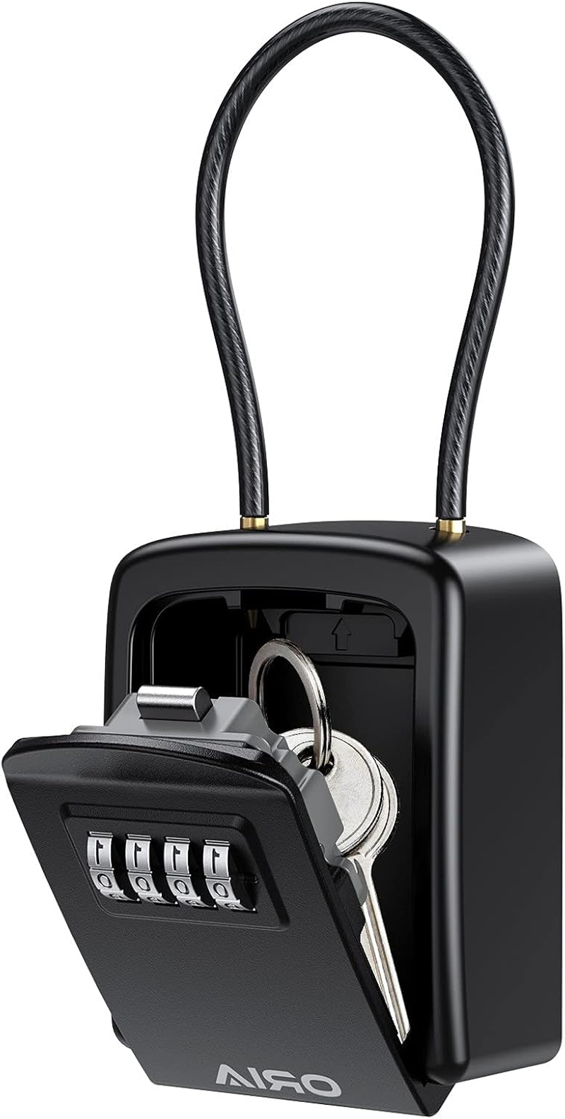 [New Version] Key Lock Box, Key Safe Box with Removable Chain, Resettable Code Key Storage Lock Box Waterproof with 4 Digit Combination, 5 Key Capacity  Home, Warehouse, Indoor & Outdoor Black