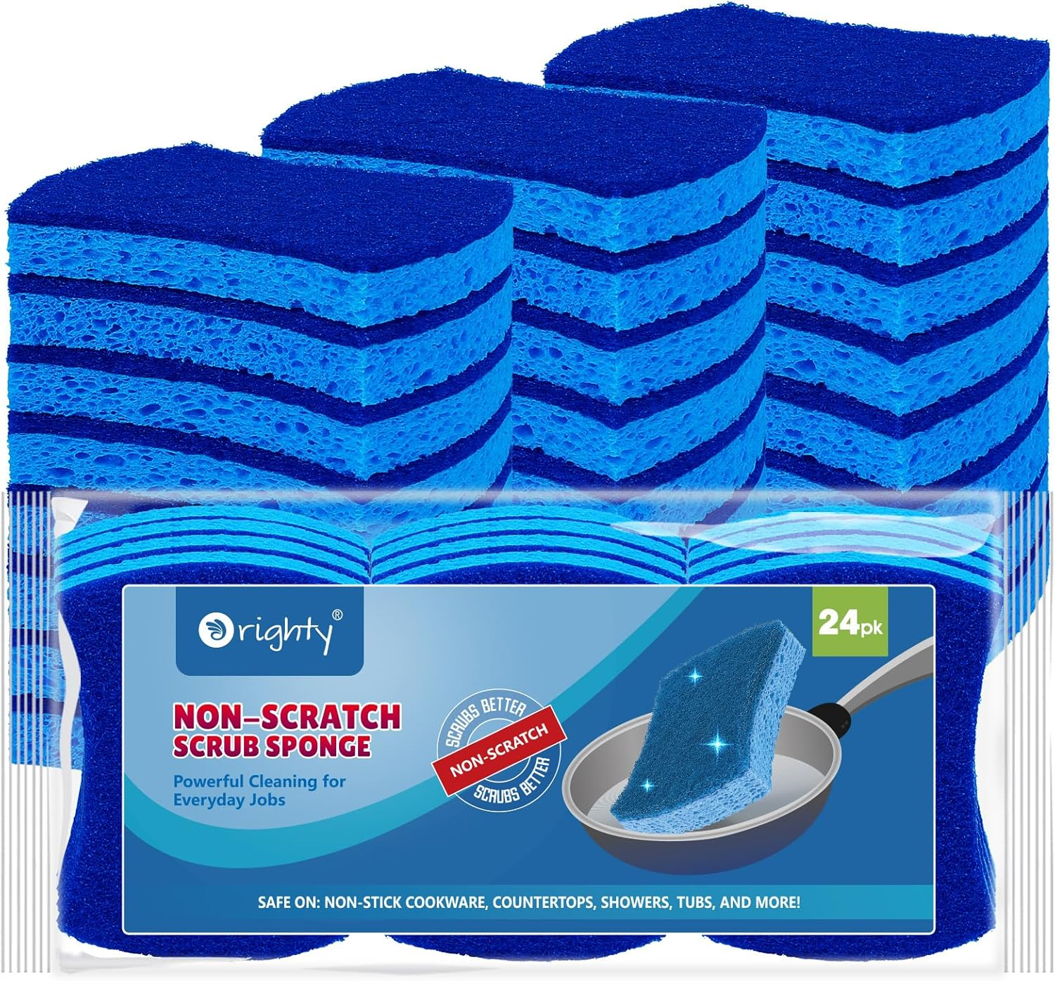 Non-Scratch Cellulose Scrub Sponges 24 Pack, Kitchen Sponges for Kitchen, Bathroom, and Household, Dual Side Sponge for Dishes, Non-Scratch Sponge Safe on Non-Stick Cookware, Car and More