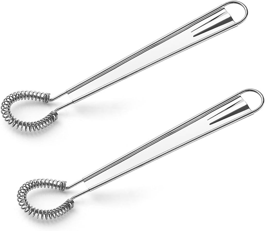 Stainless Steel Mini Whisks Spring Coil Wire Egg Beater,2Pcs Handheld Egg Whisk Beater Manual Hand Whisker,Stainless Steel Whisk Manual Flat Mini Wire Egg Beater Spring Stirrer Sauce Milk Coffee Whisk