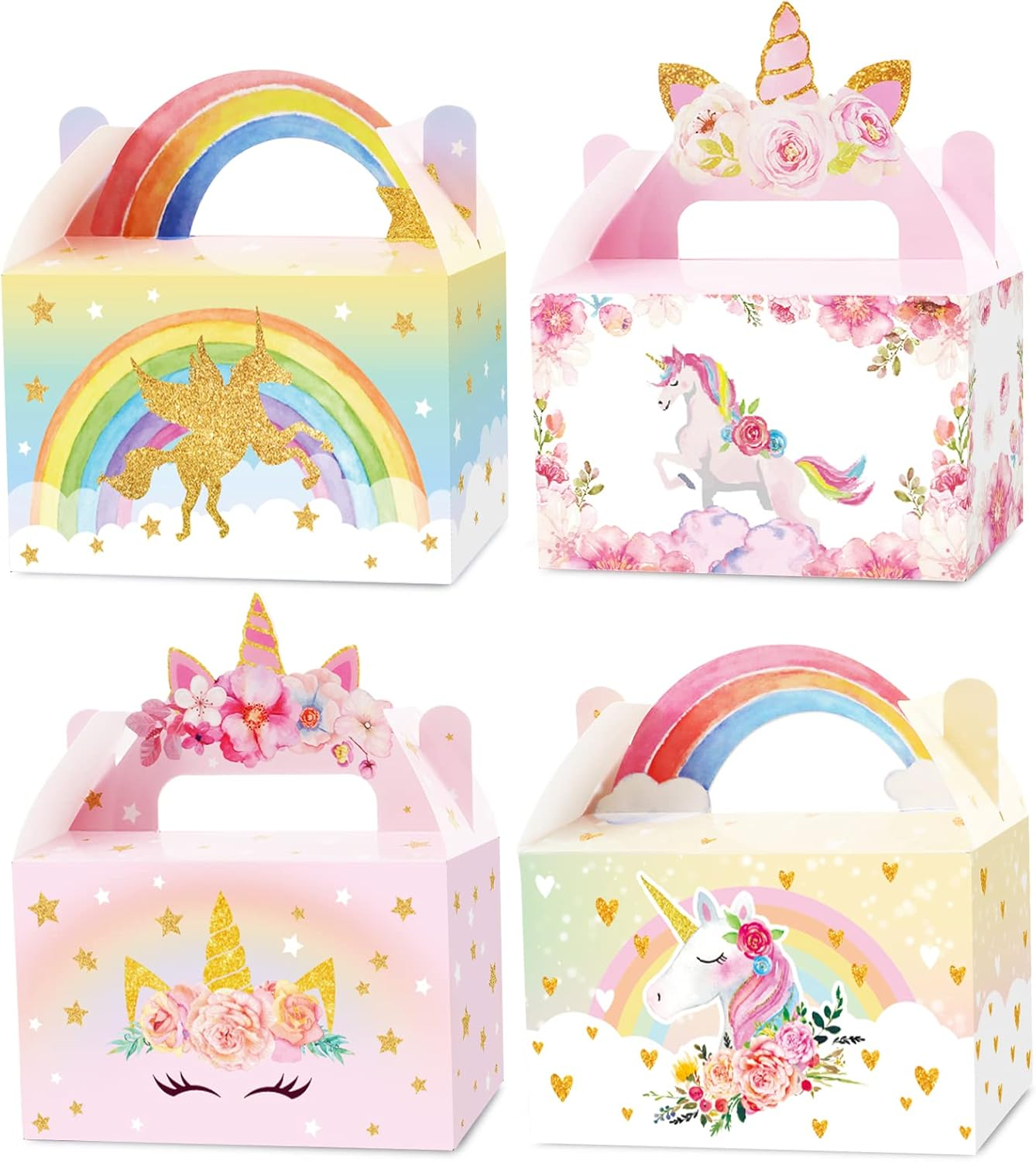 12 Pack Unicorn Party Favor Treat Boxes Unicorn Goodies Gift Boxes Party Supplies Birthday Bags Pastel Rainbow Theme Candy Bag for Girls Birthday Kids Decoration 6 x 3 x 3.5 Inches
