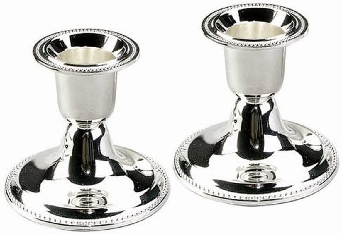 Silver Candle Holders, Shabbat Candle Sticks, Ornate Silver Plated Design (2.5 Inches)