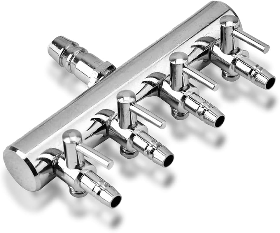 Air Splitter Flow Control Valve, Aquarium Flow Gang Lever Pump Distributor 4 Way Stainless Steel Fish Tank Manifolds Multi Port T Shaped Line Metal Regulator Connector Airline Tubing Hose