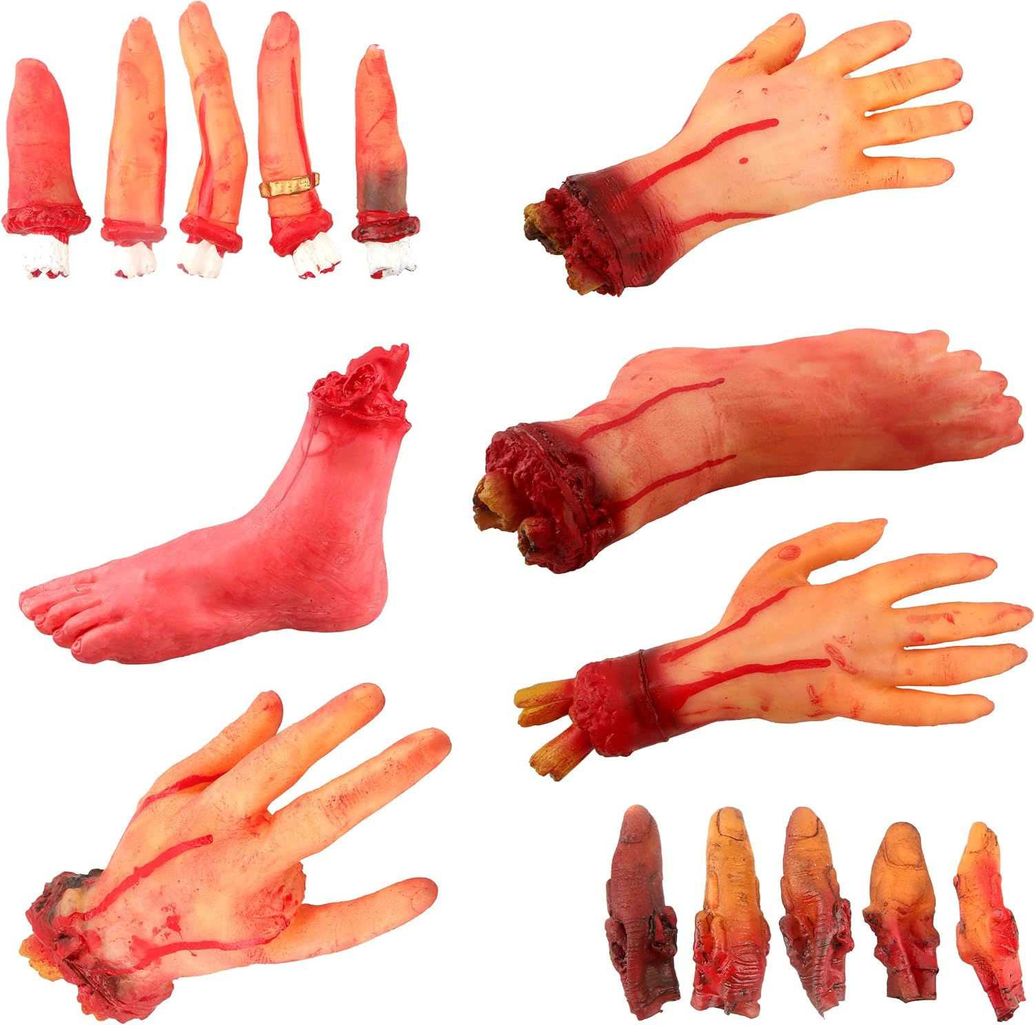 15 Pack Halloween Dummy Scary Fake Corpse Body Parts Fake Horror Severed Hands Feet Fingers Broken Limbs for Halloween Haunted House Vampire Zombie Party Decor