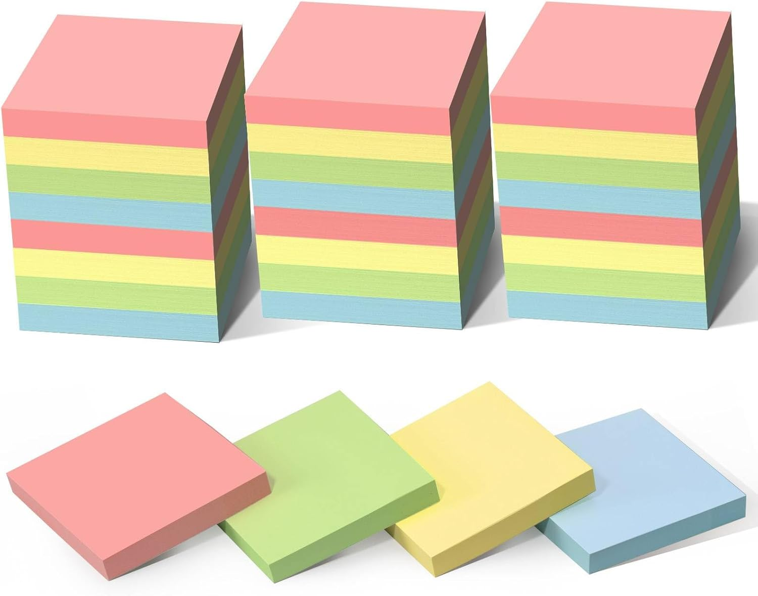 Sticky Notes 3x3 Inches Bulk 28 Pack 2800 Sheets Colored Self-Stick Pads, 100 Sheets/Pad, 4 Bright Colors (Yellow, Green, Pink, Blue) for Office Supplies, School, Home