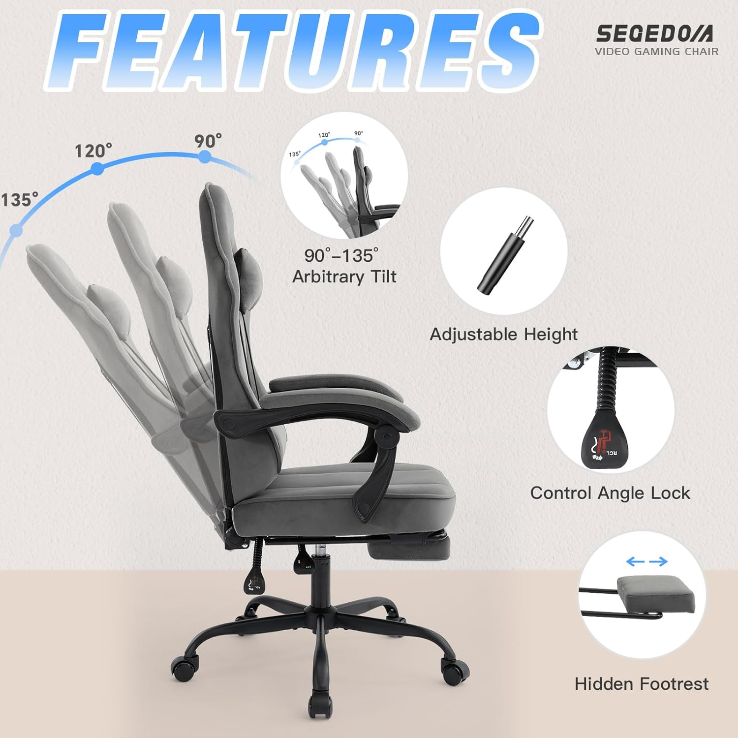 segedom Gaming Chair Technology Fabric Computer Chair with Pocket Spring Cush... - Picture 6 of 14