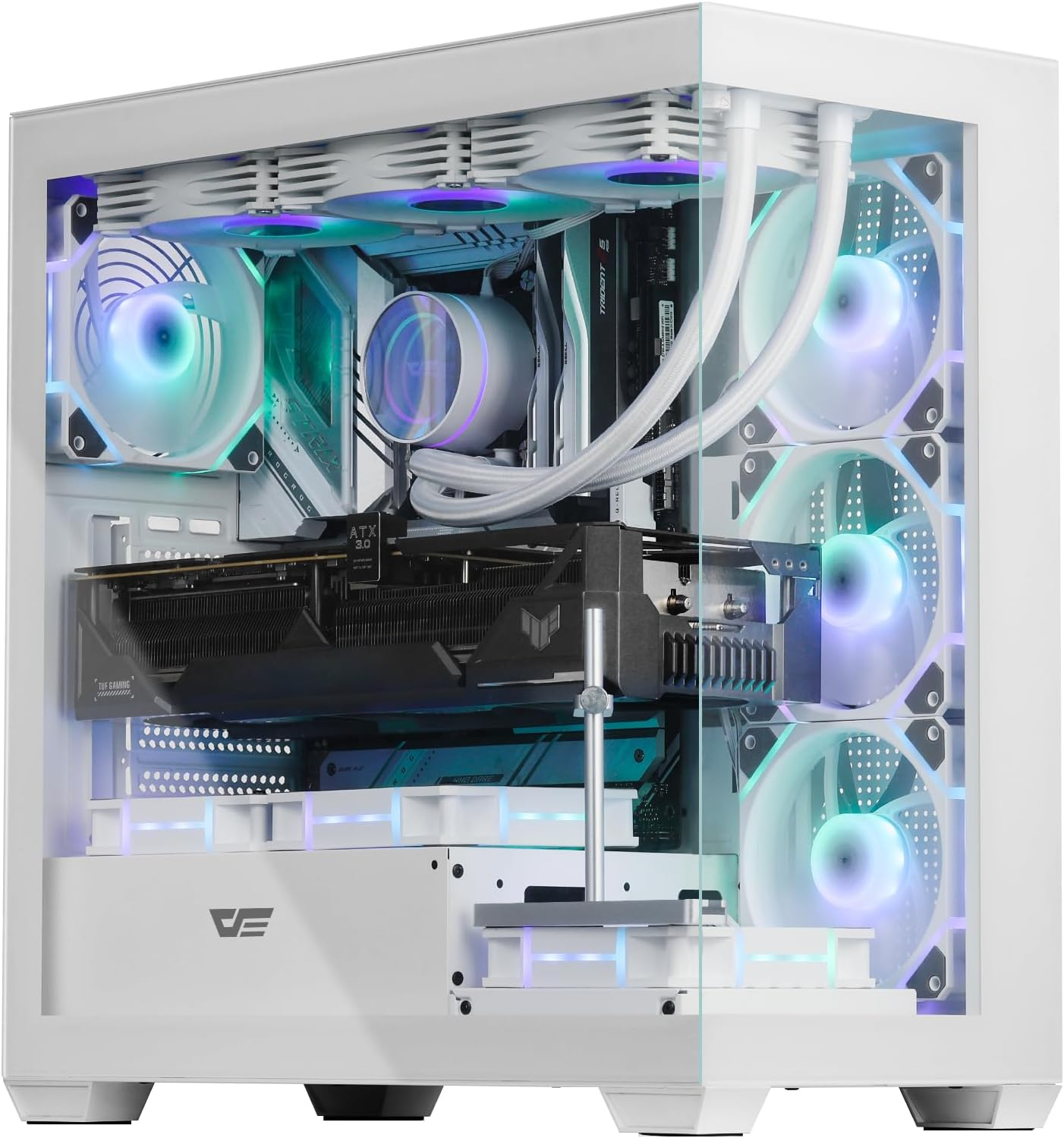 ATX Mid-Tower PC Case, Pre-Install 4 PWM ARGB Fans Computer Case, Full View Dual Tempered Glass Gaming PC Case, Type C Port, Supports up to 360Mm Water Cooling Radiator,White(Ds900)
