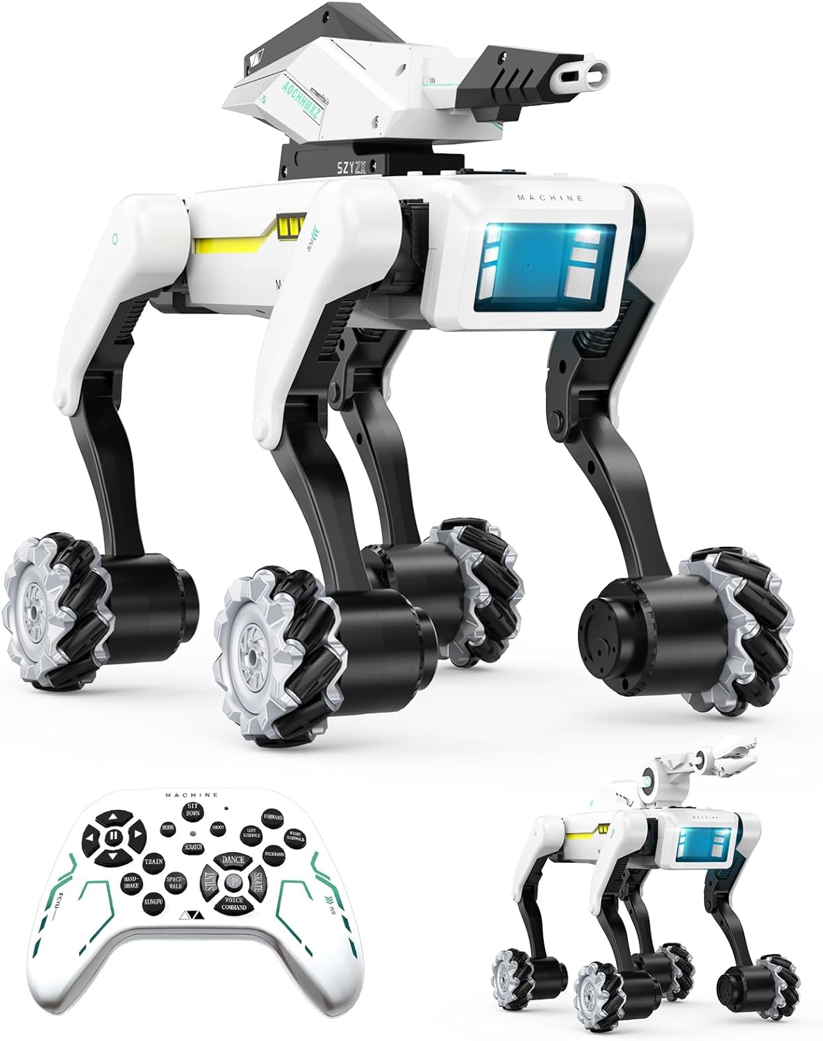 3 in 1 Robot Dog with Wheels Kit, 30+ Bionic Actions, Voice & Remote Control, Programmable Moves, All-Terrain Stunt Pet, Ideal Gift for Kids Aged 6+(Removable Claw & Cannon)