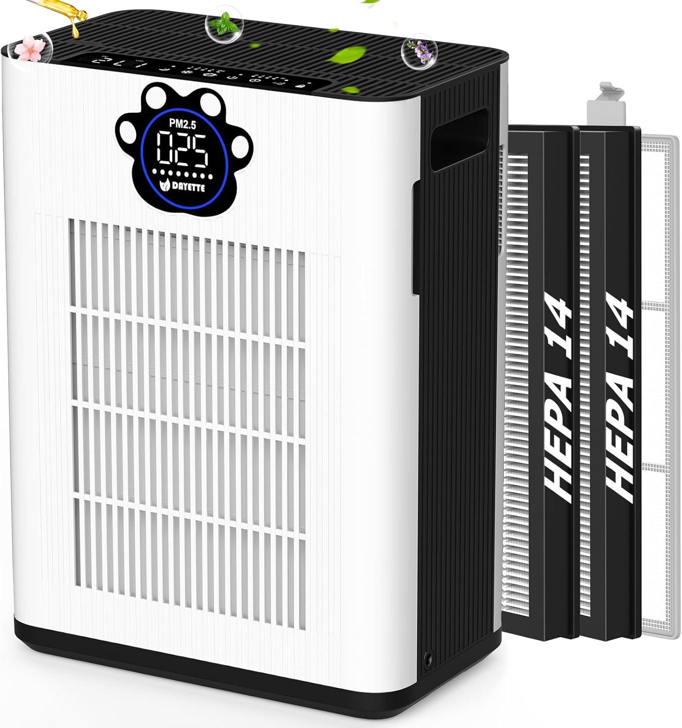 air Purifiers for Home Large Room up to 3400 Ft² with 2X H14 HEPA Filters, Double Air Inlet Air Cleaner with PM2.5 & TVOC Sensors, Pet Mode, Aromatherapy for Smoke Dust Pets Hair Odor, White